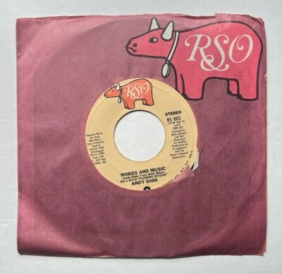 Words and Music / (Love Is) Thicker Than Water Andy Gibb 45 RPM Vinyl Record Foto 1 de 3