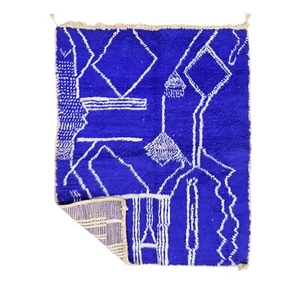 Moroccan Handmade Beniourain Rug 5'x6' Berber Abstract Blue Wool Carpet - Picture 1 of 12