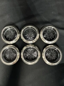 Set 6 Frank M. Whiting Sterling Silver Beaded Rim Starburst Glass Wine Coasters - Picture 1 of 8