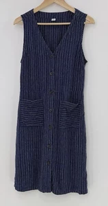 Old Navy Women’s Blue Striped Linen Blend Sleeveless Button Sheath Dress M Boho - Picture 1 of 10