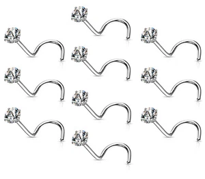 Juego de 10 clavijas de anillos de nariz de gema transparente tornillos 18 g 20 g joyería corporal al por mayor - Imagen 1 de 2