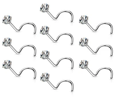 Набор из 10 прозрачных драгоценных носовых колец с зубцами винты 18 г 20 г оптовая продажа ювелирные изделия для тела - Изображение 1 из 2