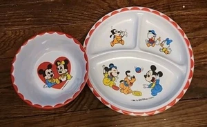 Rare Selandia Designs Plate Bowl Set Disney Mickey Minnie Babies 1984 EXCELLENT - Picture 1 of 1