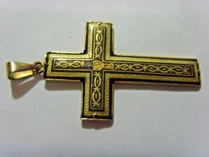 antique catholic 52 x 48 mm gold inlay cross pendant holy chalice motif 51247 - Picture 1 of 5