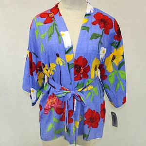 Jams World Short Kimono Robe Zinnias Print O/S (XL, 1X, 2X) Made in USA - Picture 1 of 7