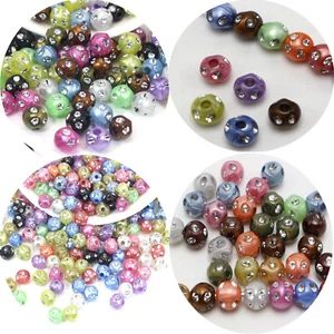 Craft DIY Colour Sparkling Silver Indented Dot Acrylic Round Ball Beads 8mm 10mm - Picture 1 of 8