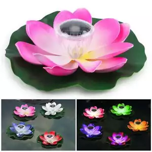 Solar Powered LED Lotus Flower Light Landscape Garden Floating Pond Pool Lamp - Picture 1 of 19