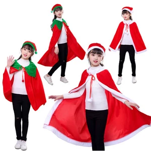 Adult Kids Christmas Xmas Santa Claus Velvet Hooded Cape Robe Costume Cosplay - Picture 1 of 18