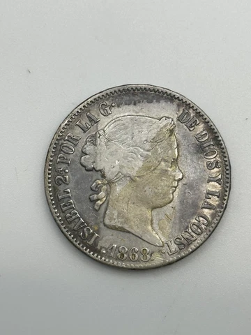 1868 Spanish Phillipines 50 Centimos De Peso  90% Silver Cover