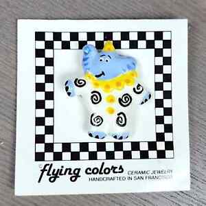 Flying Colors Vintage Hand Painted Ceramic Jewelry Pin - RARE HTF