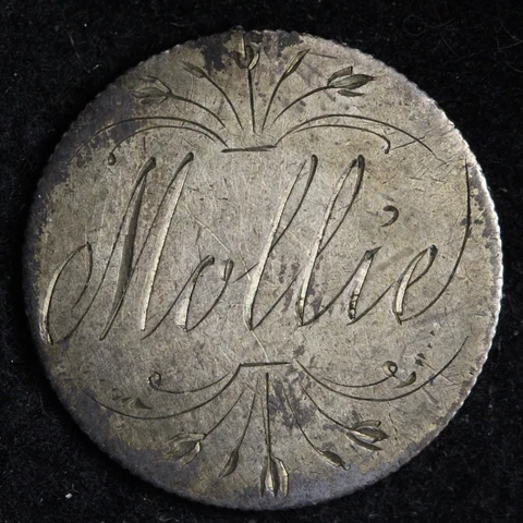 1878 Seated Liberty Silver Dime "MOLLIE" Love Token CHOICE XF/AU E228 WACM Cover