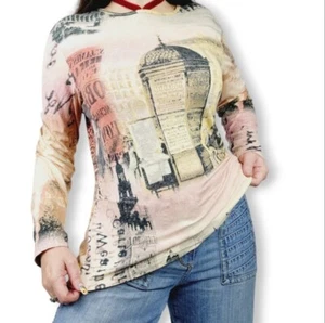 Gitane Photo Print blouse Ladies XL Collage top Pink Australia Vintage Y2K - Picture 1 of 8