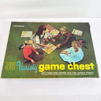 Vintage Game Chest 58 Variety Pack Bingo Checkers Baseball PaChizSi Transogram - Image 1 of 4