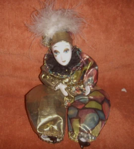 Karneval Clown Harlekin Puppe Narr 8" x 4" Porzellan - Bild 1 von 1