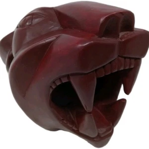 Wooden  Mahogany Stained  Hand Carverd Jaguar Head - Picture 1 of 11