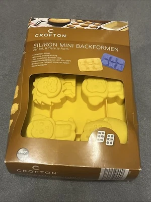 2 Silikon-Backformen, Mini-Kuchen / Muffins, Backform Silikon, Gelb , Blau Tiere - Bild 1 von 4