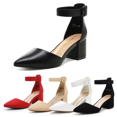 Женщин лодыжки ремни 2,25-дюймовый блок каблуки вкратце носок свадебное платье насосы - Изображение 1 из 4