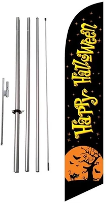 Black Happy Halloween Outdoor Advertising Feather Banner Swooper Flag SIgn... - Image 1 of 4