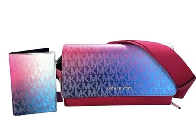 Michael Kors Jet Set Large Ombre Wallet Crossbody Bag Dark Raspberry & Card Case - Image 1 of 4