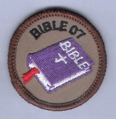 Patch Royal Ranger c1980 Master Christian Bible 07 Club Merit Badge Brown 2" - Image 1 of 3