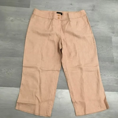 Pantalón Mujer 14 Marrón Tostado Lino Pierna Recta Recortado Plano Espanado Cintura Elástica Foto 1 de 4