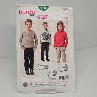 Burda Sewing Pattern 9407 Boys Hoodies Sweaters Size US 4-10 Cut - Image 1 of 2
