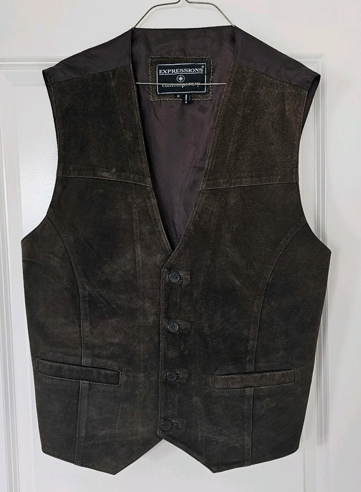 Chaleco de gamuza de cuero marrón para hombre M West espalda ajustable Foto 1 de 4