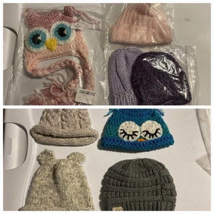 Lot infant baby knitted hats size newborn to 0-3 months owl characters boy girl - Picture 1 of 12