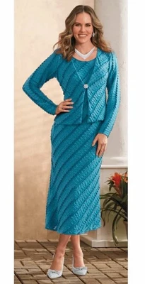 Size 18W PLUS Midnight Velvet Blue Formal Church Norah Jacket Dress - Image 1 of 4