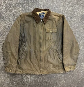 Chaqueta De Colección Polo Ralph Lauren Oil Cloth Para Hombres XL Marrón Franela Forrada Tareas Lona - Imagen 1 de 17