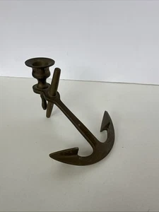 5-1/2" Solid Brass Antique-Finish Anchor Candle Stick Holder - Picture 1 of 4