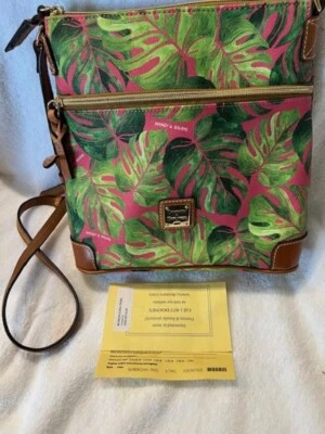 Dooney & Bourke Fuchsia with Palm Leaves Coated Cotton Crossbody/shoulder Bag - Image 1 of 4