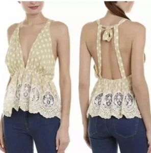 Free People Neckholder-Top Zitrone Kombi Mittagessen Verabredung gepunktet Größe Medium neu - Bild 1 von 3
