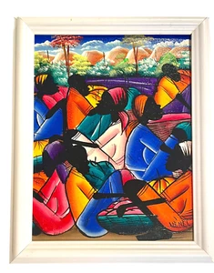 Haitian Ethnic Folk Art Painting by Artist Nenel Signed Original 8”X 10” Framed - Picture 1 of 10