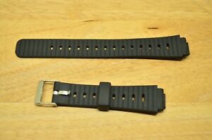 16mm BLACK PLASTIC WATCH BAND STRAP SILVER TONE BUCKLE -NEW