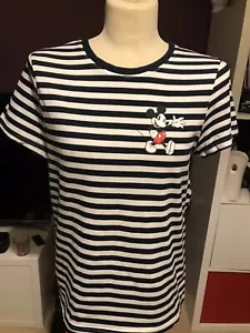 Mickey Mouse t-shirt Disney short sleeved black & white striped size 10/12 - Imagen 1 de 3