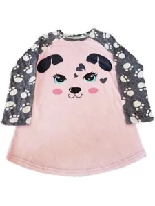 Girls Pink & Grey Puppy Dog Paw Prints Soft Nightgown Sleep Dress Pajama Gown XS - Picture 1 of 1