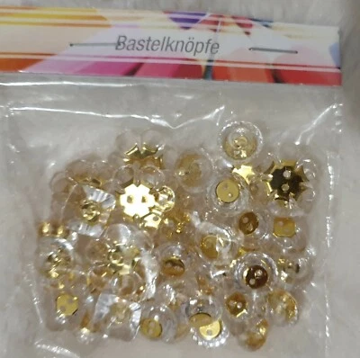 50 Stk Gemischte Knöpfe Bastelknöpfe Plastik Kunststoff Gold Transparent Nähen  - Bild 1 von 4