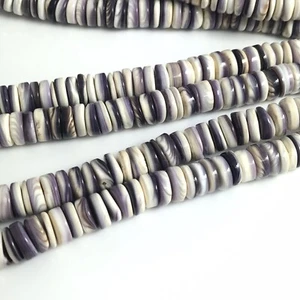 15.5" - Natural Purple Wampum Quahog Shell 8mm Heishi Round Beads, NUEVO Especial - Imagen 1 de 8