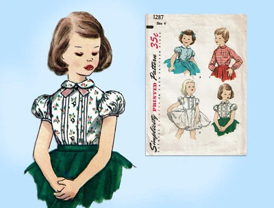 1950s Vintage Simplicity Sewing Pattern 1287 Cute Toddler Girls Petti Blouse Sz4 - Image 1 of 4