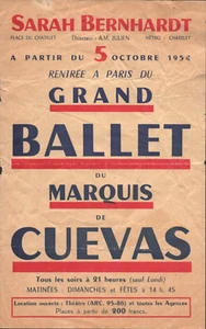 1954 SARAH BERNHARDT GRAND BALLET show flyer DU MARQUIS DE CUEVAS Paris, France - Picture 1 of 2