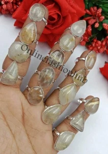 Natural Golden Rutile Gemstone 925 Sterling Silver Plated Wholesale Lot Rings - Picture 1 of 3