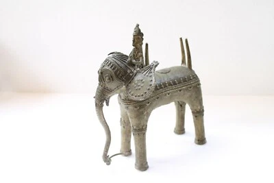 古董老式青铜部落民间混蛋大象带骑手雕像雕像 NH3814 — 第 1/4 张图片
