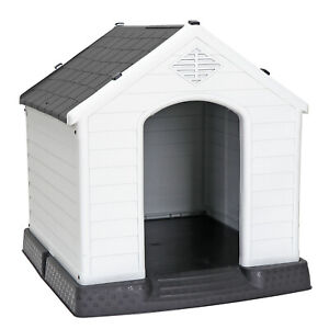 Indoor Outdoor Dog House Pet Shelter Grey Waterproof Up to 100LB Dog w/Air Vents