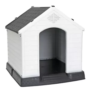 Dog House Outdoor 32"H Plastic Pet Shelter Dog Kennel Weather Water Resistant  - Picture 1 of 23