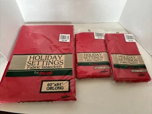 New Red Christmas Tablecloth 60x84 & 8 Fabric Napkins Holiday Settings Excell - Picture 1 of 10