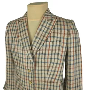 Daks Womens Beige Check Linen 3/4 Sleeve Blazer Jacket Size UK 16 / IT 48 (XL) - Picture 1 of 14