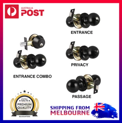 Premium Round Ball Door Handle Entrance Passage Privacy Lock Matt Black Knobset - image 1 of 2