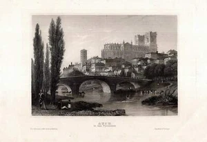 c1850 Auch Pyrenäen Frankreich Gers France Vedute Stahlstich-Ansicht - Bild 1 von 1