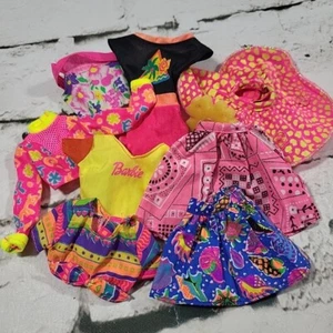 Vintage Barbie Clothes 90’s Neon Colorblock Lot Colorful Wild Prints Skirts Tops - Picture 1 of 7